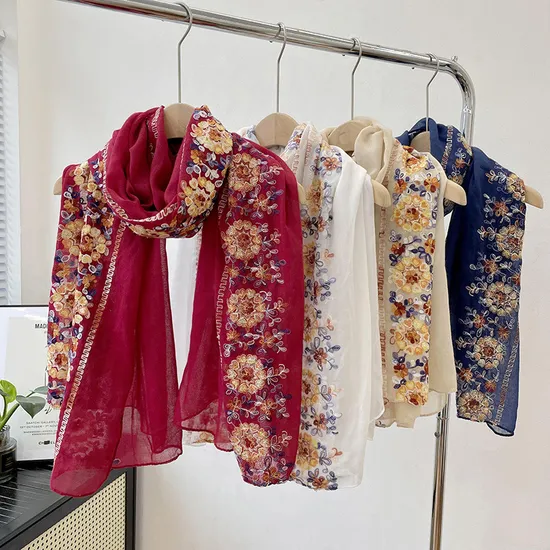Fashion Scarves New Style Embroidered Flower Cotton Shawl Neck Protection Apparel & Accessories 